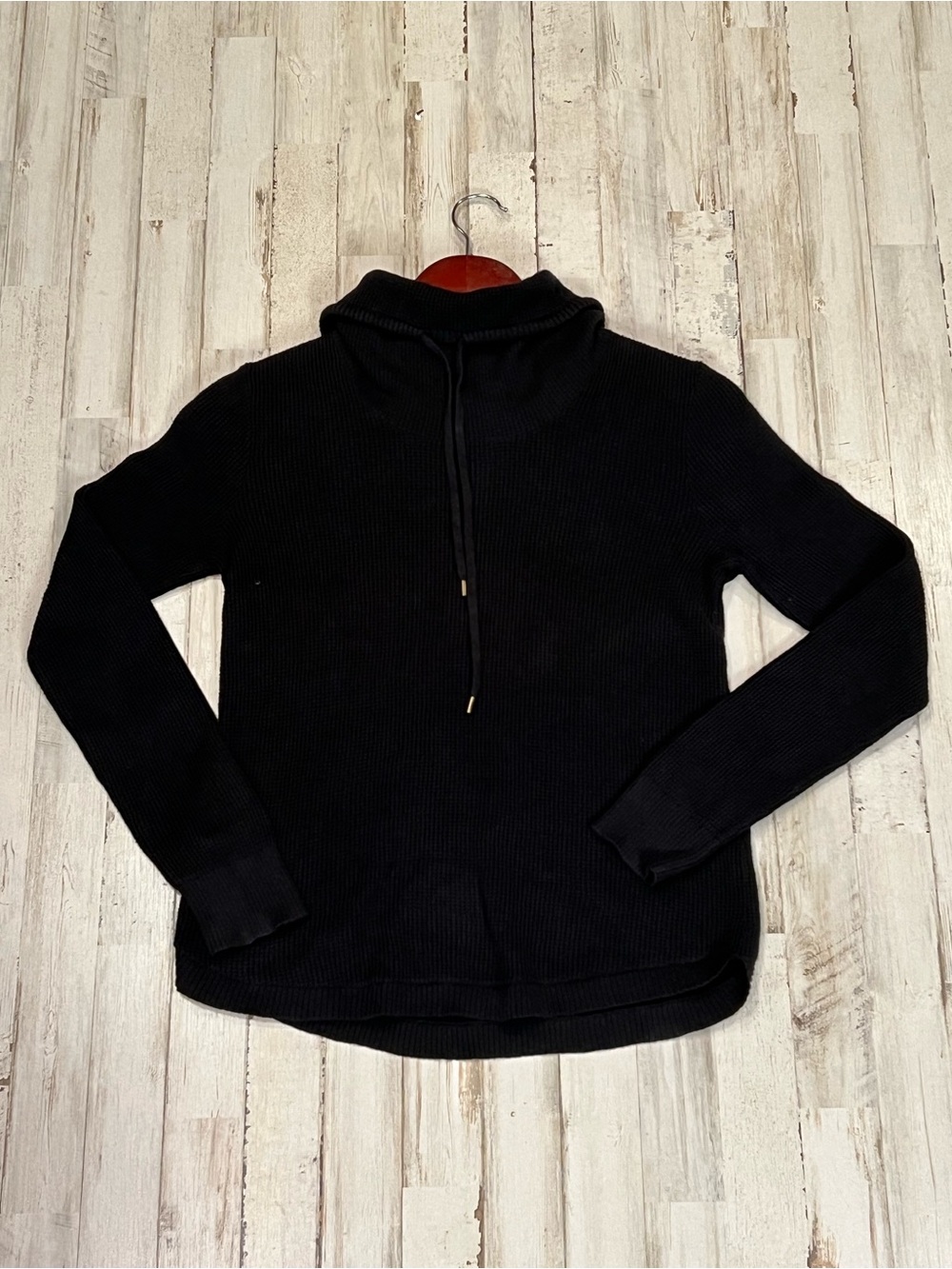 Lauren Ralph Lauren Black Waffle Knit Cowl Neck Sweater Small